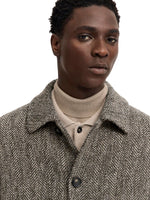 GREY & BEIGE HERRINGBONE WOOL BLEND COAT
