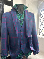 JACKY SLATE BLUE WITH RED OVERCHECK WOOL SPORTS JACKET