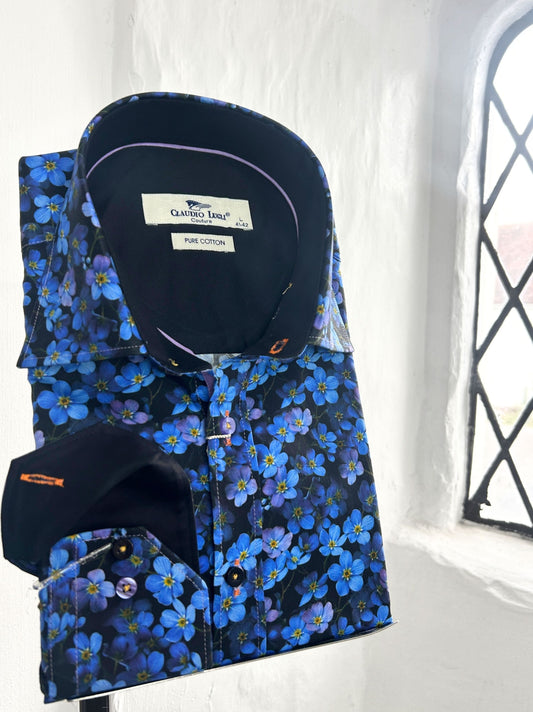 DAISY PRINT BLUE LONG SLEEVE SHIRT