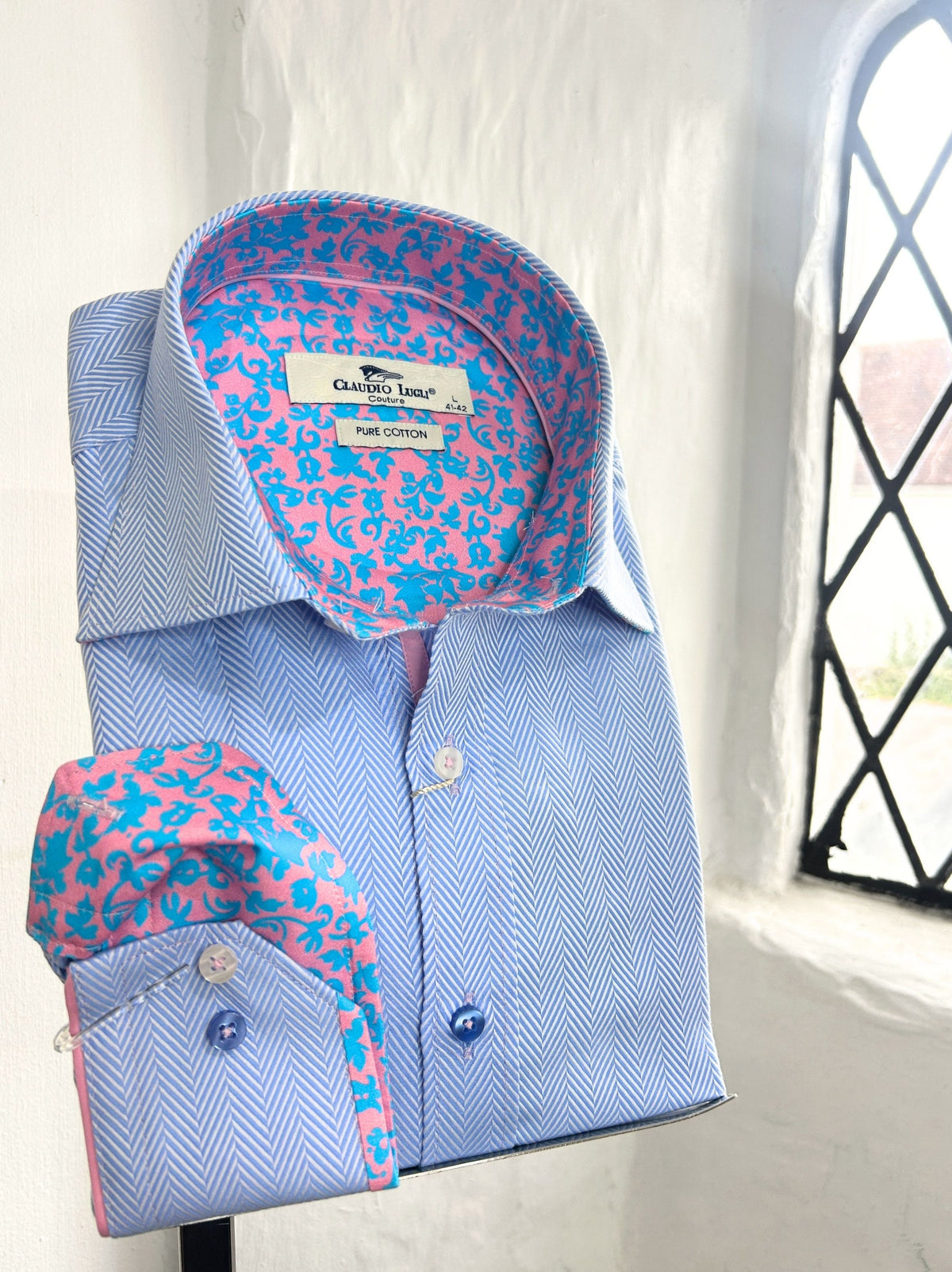 SKY HERRINGBONE JACQUARD LONG SLEEVE SHIRT
