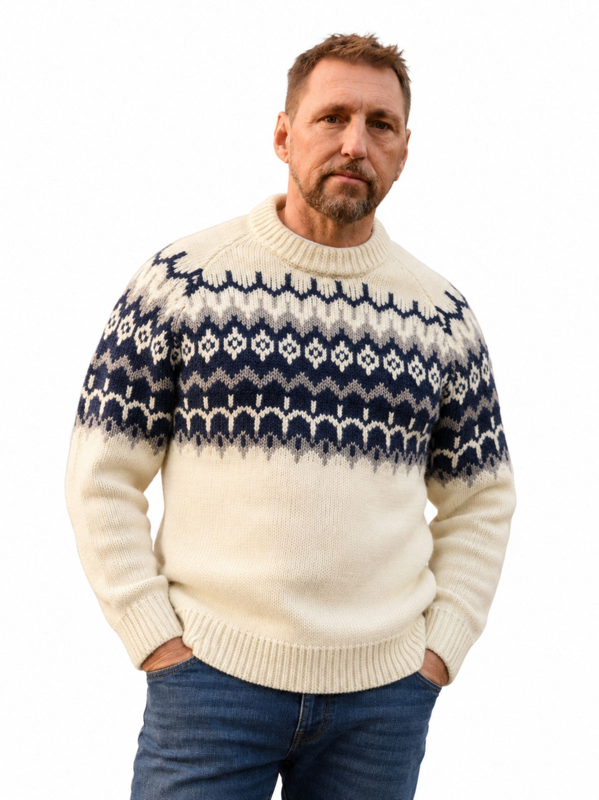ECRU RAGLAN FAIR ISLE WOOL JUMPER