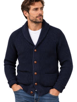 NAVY SHAWL COLLAR WOOL CARDIGAN