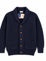 NAVY SHAWL COLLAR WOOL CARDIGAN