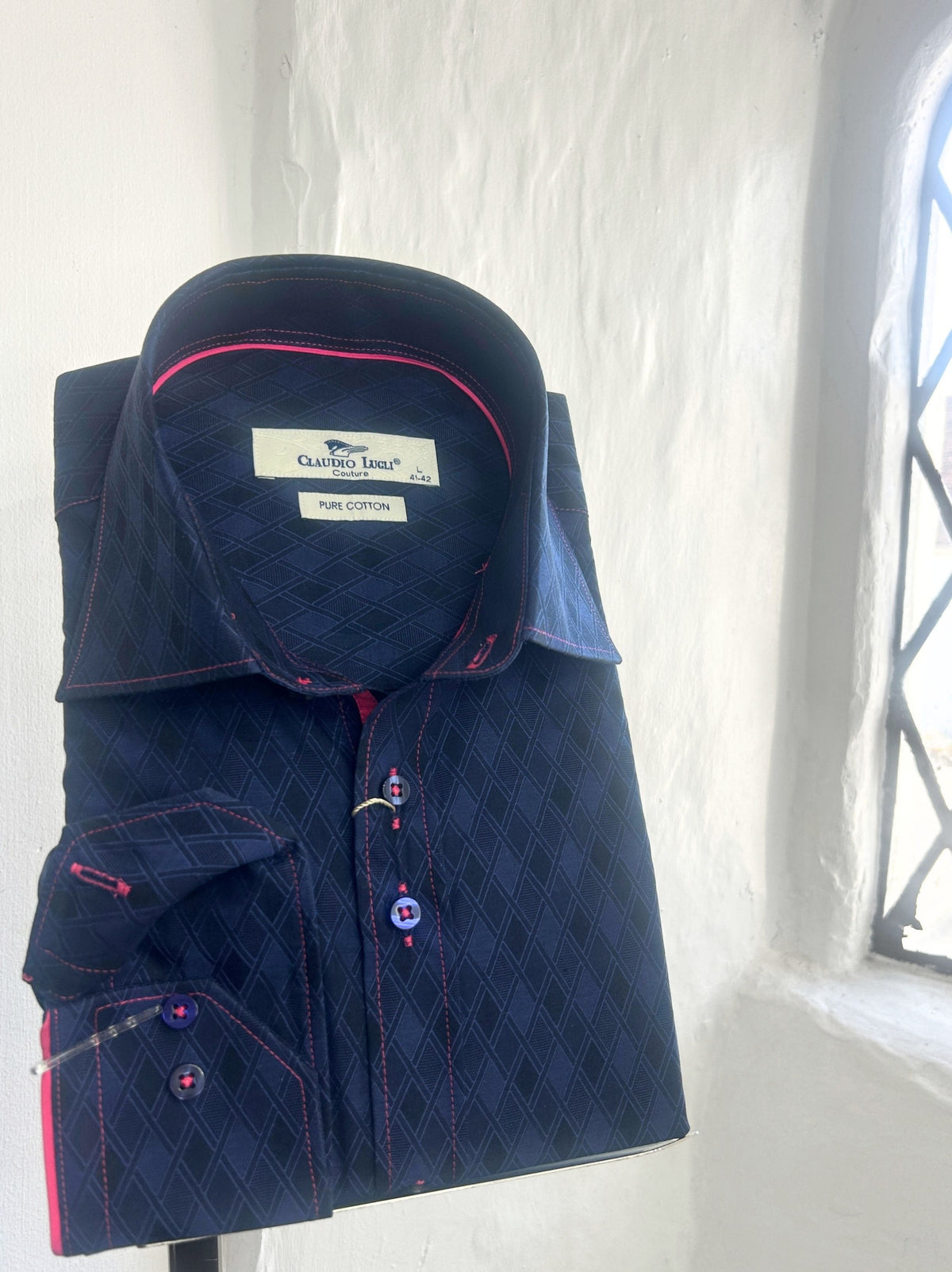 NAVY JACQUARD LONG SLEEVE SHIRT