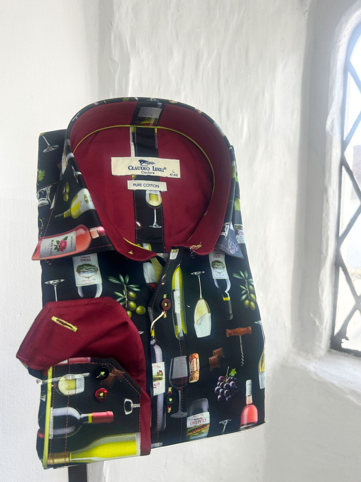 WINE BOTTLE PRINT BLACK LONG SLEEVE SHIRT