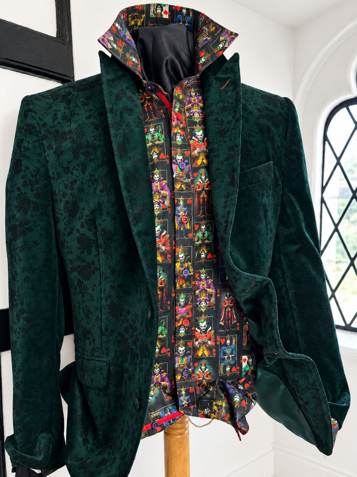 JERRY DARK GREEN AND BLACK VELOUR EVENING JACKET