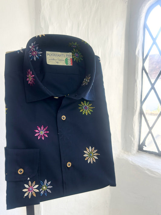 FIRENZE NAVY MULTI FLORAL EMBROIDERY LONG SLEEVE SHIRT
