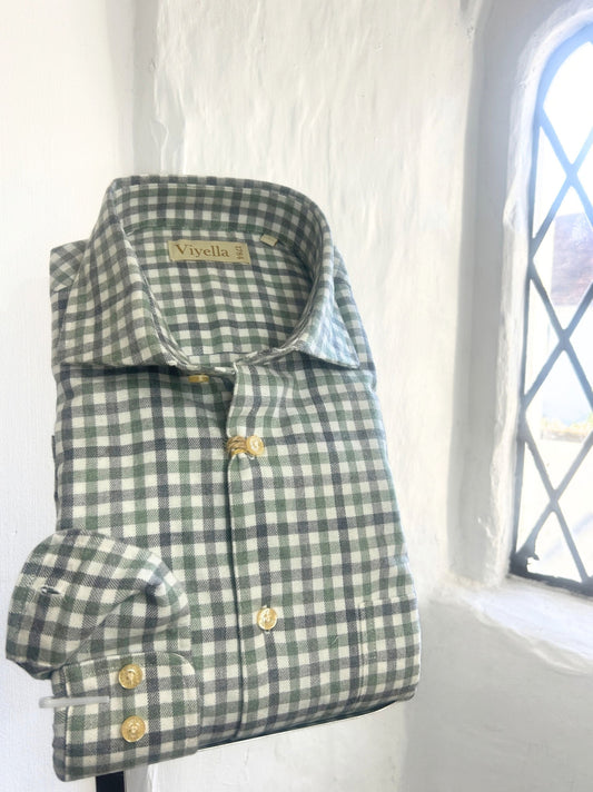 LODEN GREEN CHECK BRUSHED COTTON LONG SLEEVE SHIRT