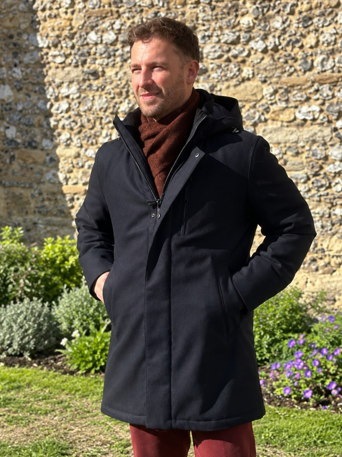 RICHARD NAVY WOOL BLEND WATERPROOF JACKET