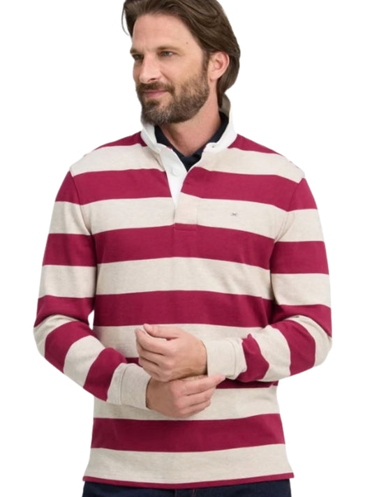 BURGUNDY AND OATMEAL STRIPED COTTON JERSEY