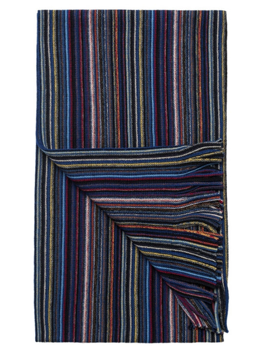 BLUE AND MULTI COLOUR STRIPE WOOL SCARF