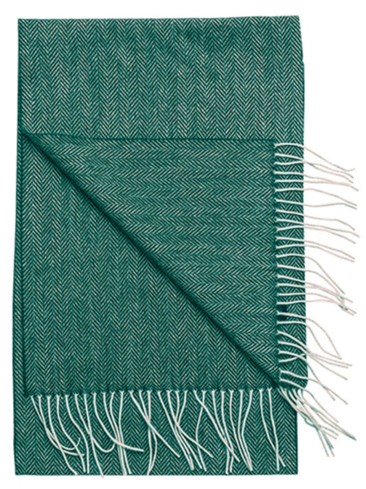BOTTLE GREEN HERRINGBONE DESIGN WOOL SCARF
