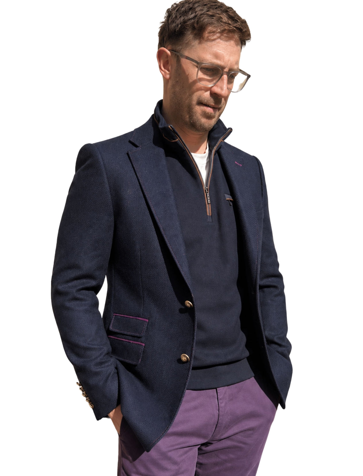 NAVY MICRO TEXTURED WEAVE SPORTS JACKET