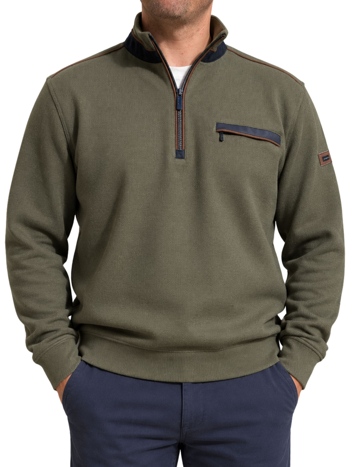 DARK GREEN ZIP NECK SWEATSHIRT