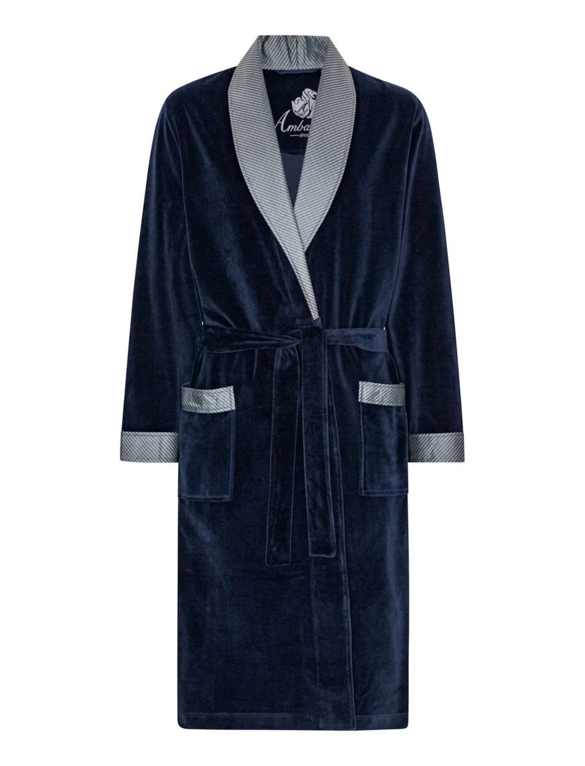 DAVOS NAVY VELOUR DRESSING GOWN
