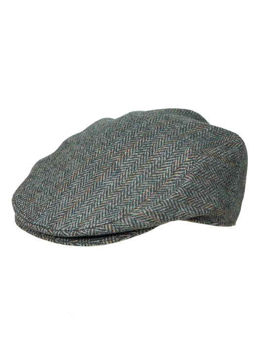 DENTS OLIVE HERRINGBONE TWEED FLAT CAP