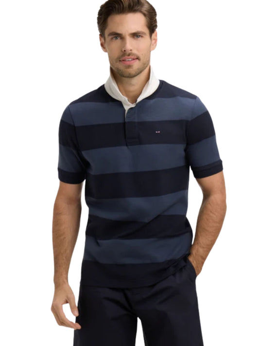 NAVY AND GREY STRIPE COTTON SHORT SLEEVE TOP