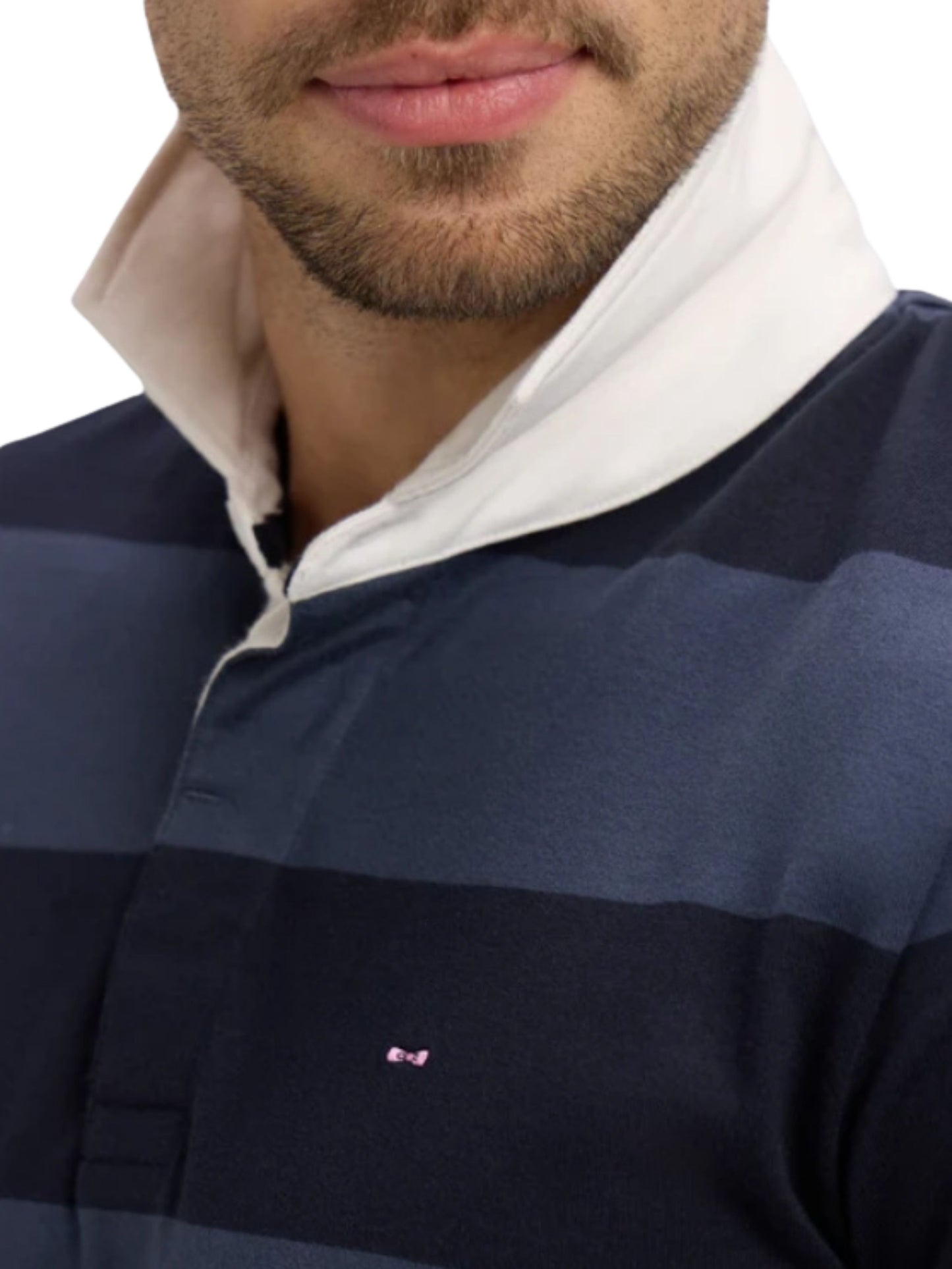 NAVY AND GREY STRIPE COTTON SHORT SLEEVE TOP