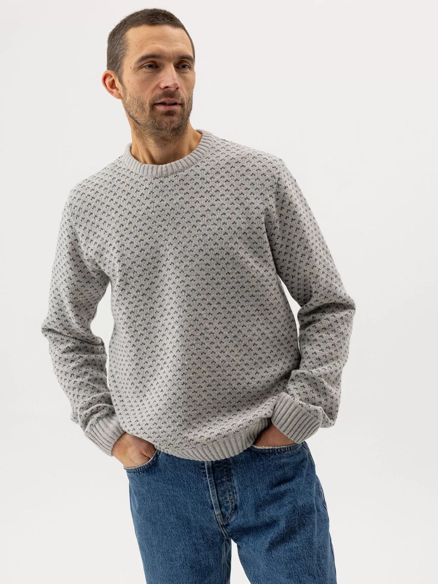 MARBLE GREY AND DARK GREY TORSTEN CREW NECK JUMPER