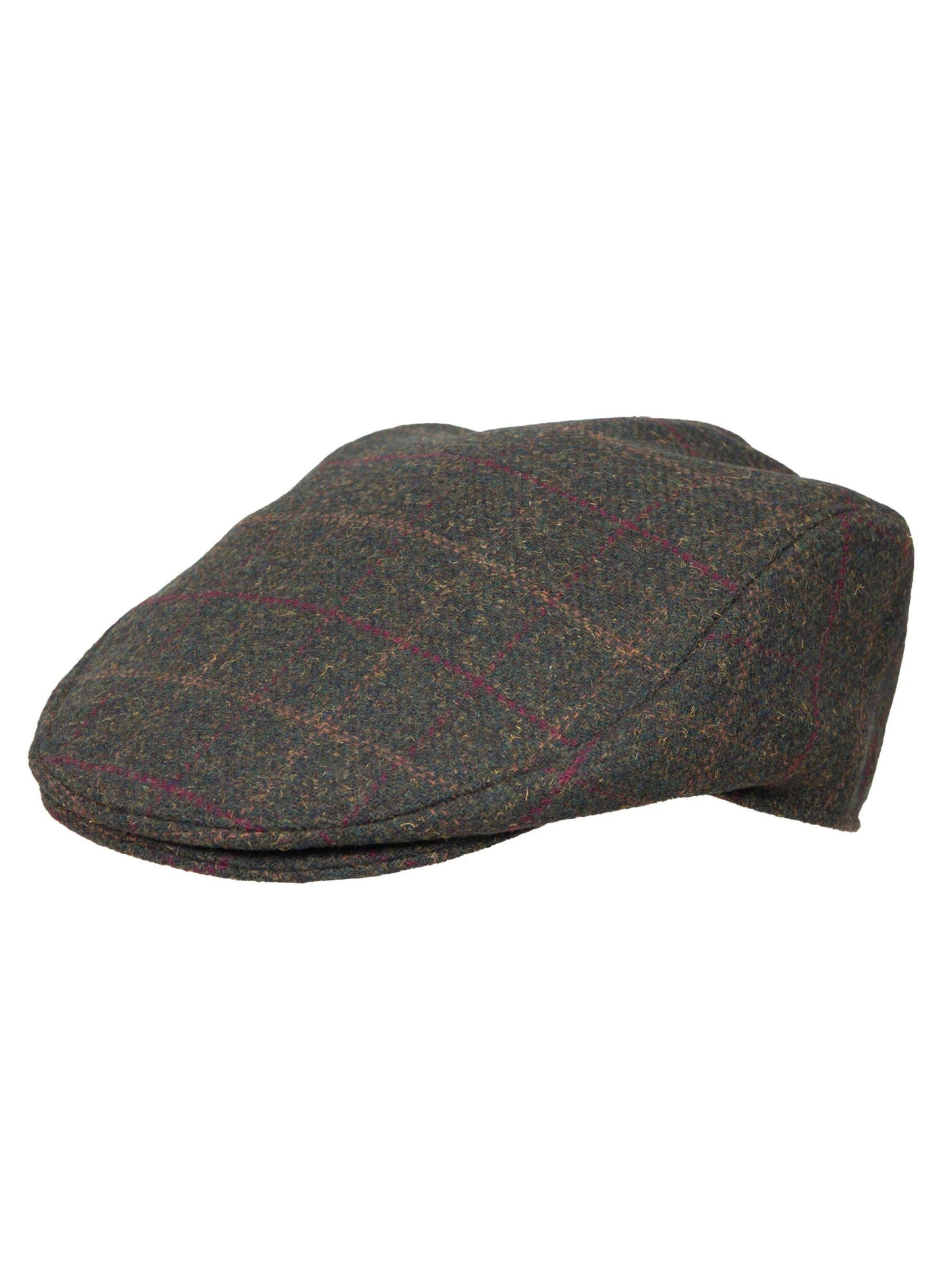 DENTS OLIVE CHECK TWEED FLAT CAP