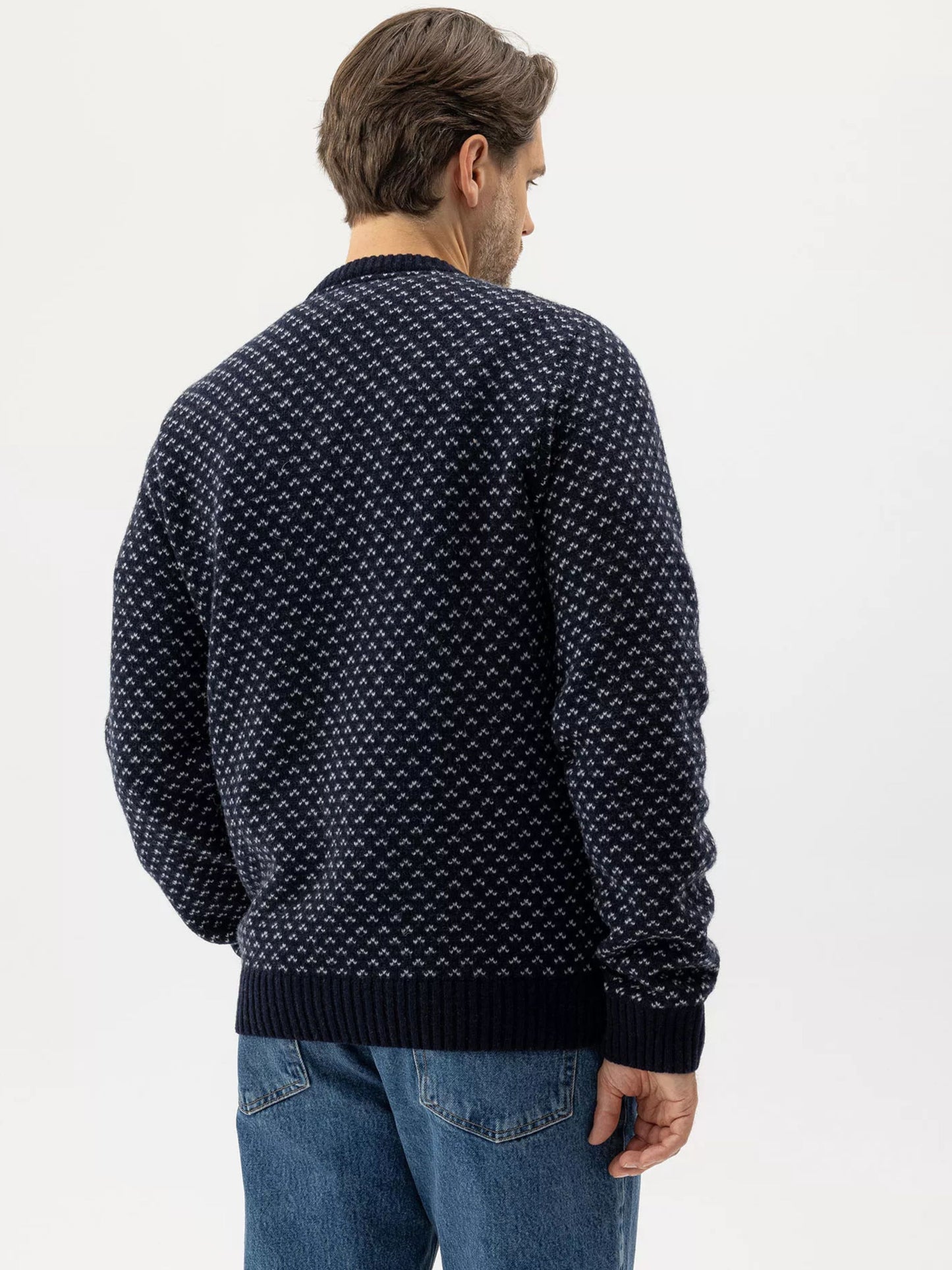 NAVY AND MARBLE GREY TORSTEN CREW NECK JUMPER