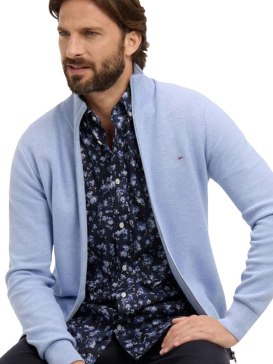LIGHT BLUE COTTON ZIP UP CARDIGAN