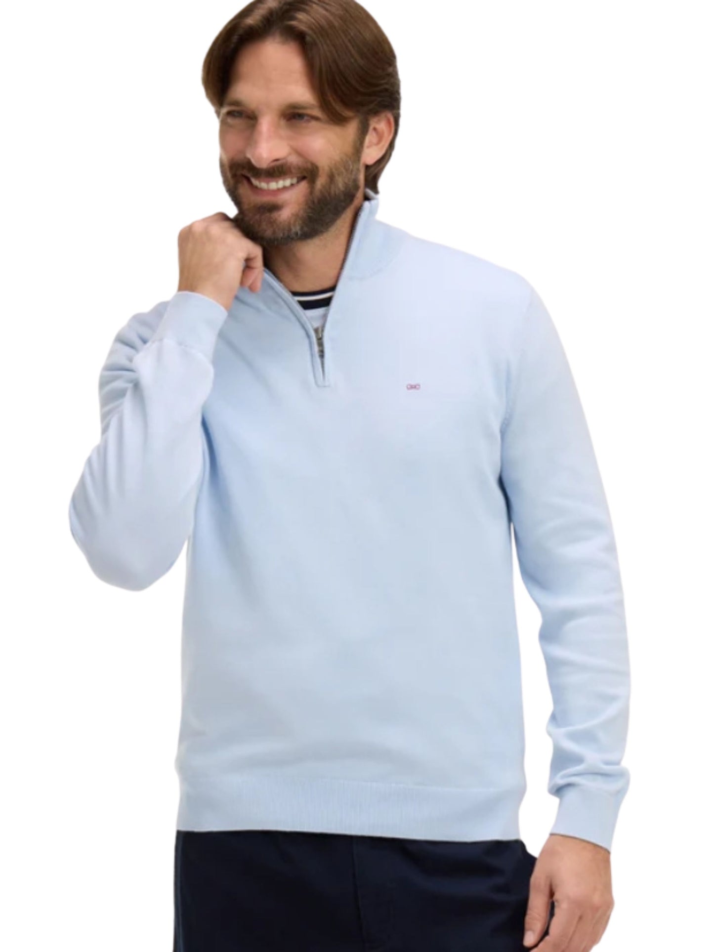 LIGHT BLUE COTTON TRUCKER COLLAR LONG SLEEVE JUMPER