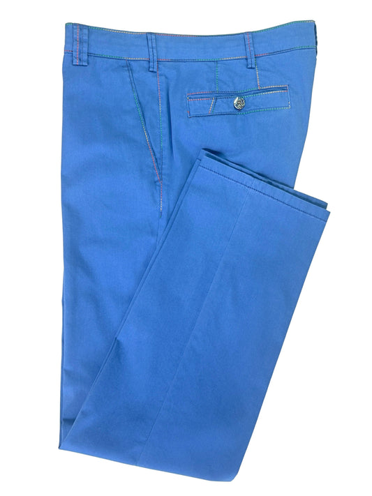 NEW YORK MID BLUE ORGANIC COTTON CHINOS WITH RAINBOW STITCHING