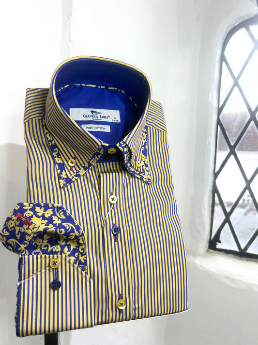 YELLOW AND BLUE SKINNY STRIPE LONG SLEEVE SHIRT