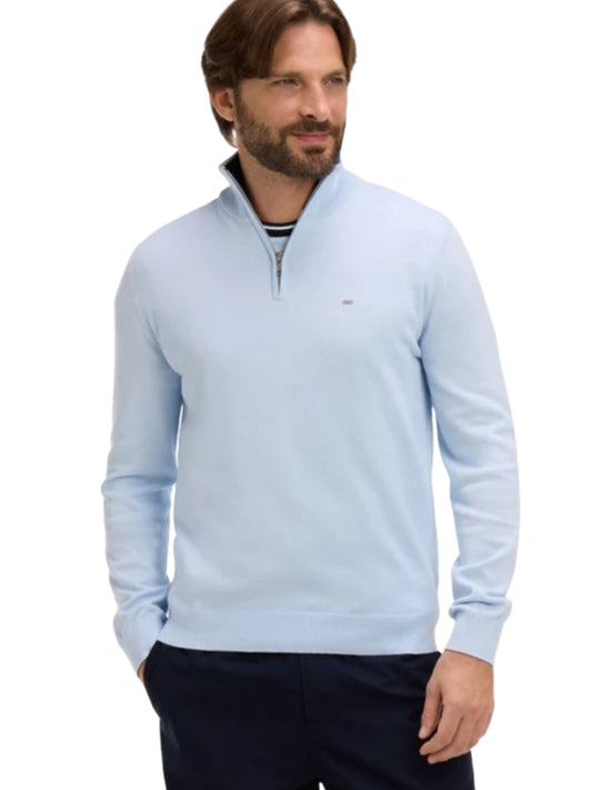 LIGHT BLUE COTTON TRUCKER COLLAR LONG SLEEVE JUMPER