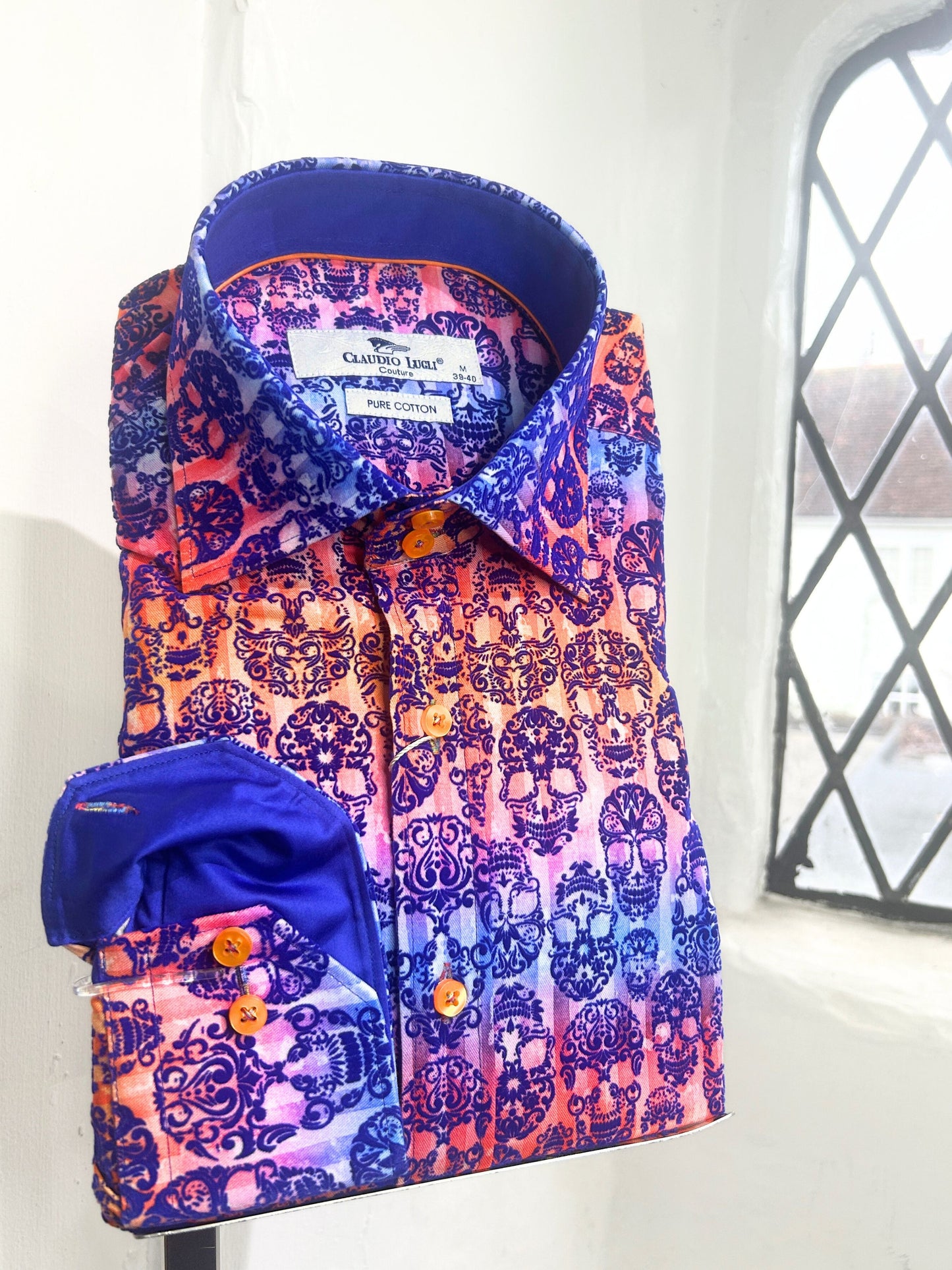 ORANGE TIE & DYE FLOCKED LONG SLEEVE SHIRT