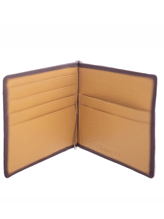 BORDEAUX/LIGHT TAN BI-FOLD LEATHER MONEY CLIP
