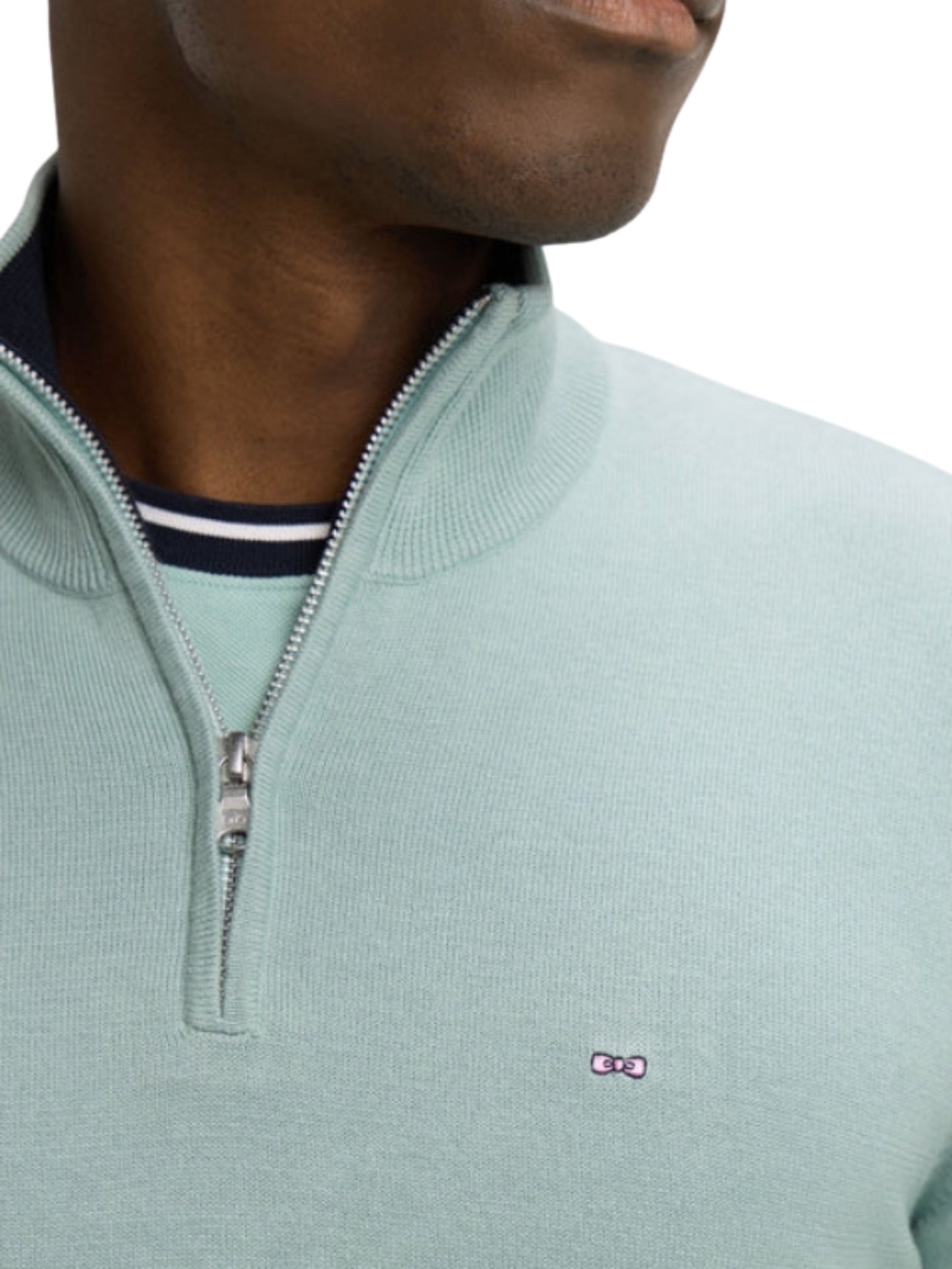 SEA GREEN COTTON TRUCKER COLLAR LONG SLEEVE JUMPER