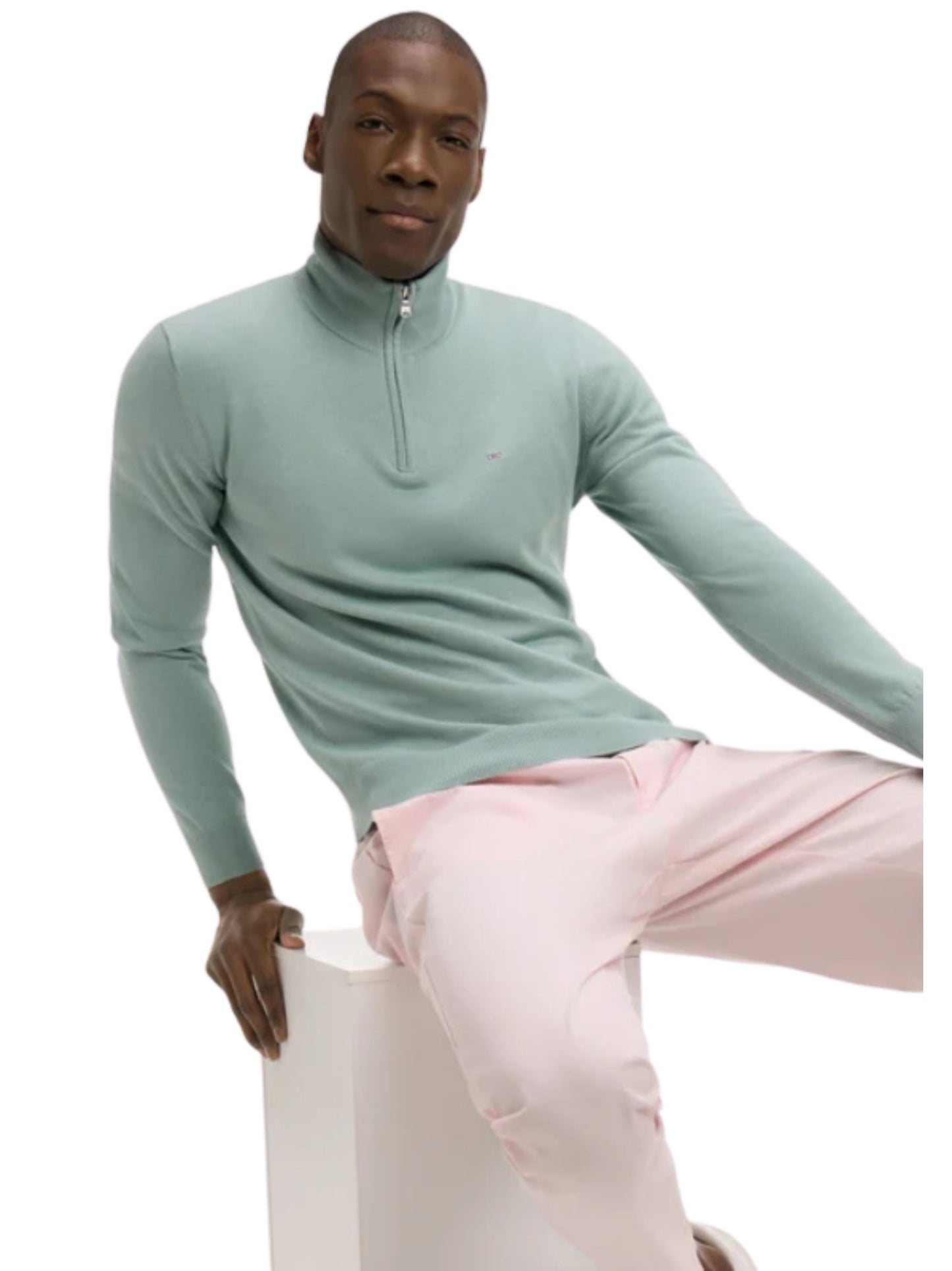 SEA GREEN COTTON TRUCKER COLLAR LONG SLEEVE JUMPER