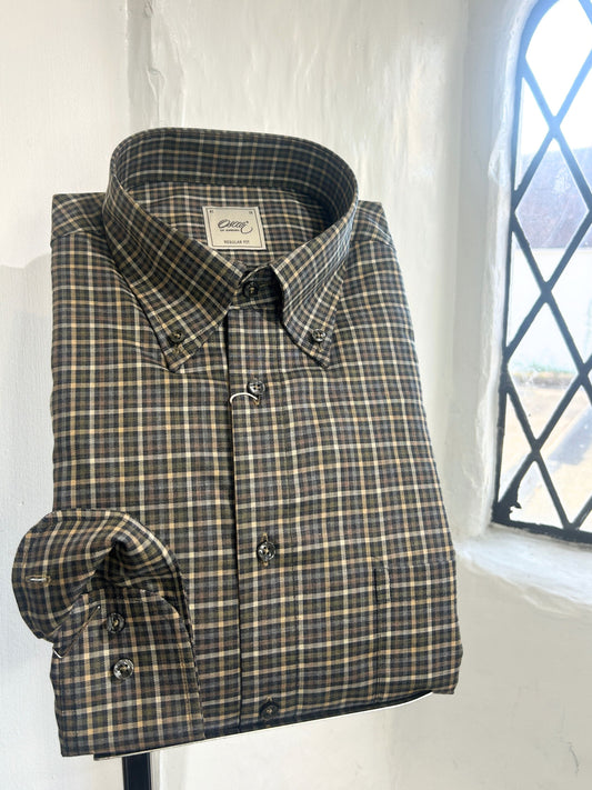 BROWN MIX CHECK PATTERN LONG SLEEVE SHIRT