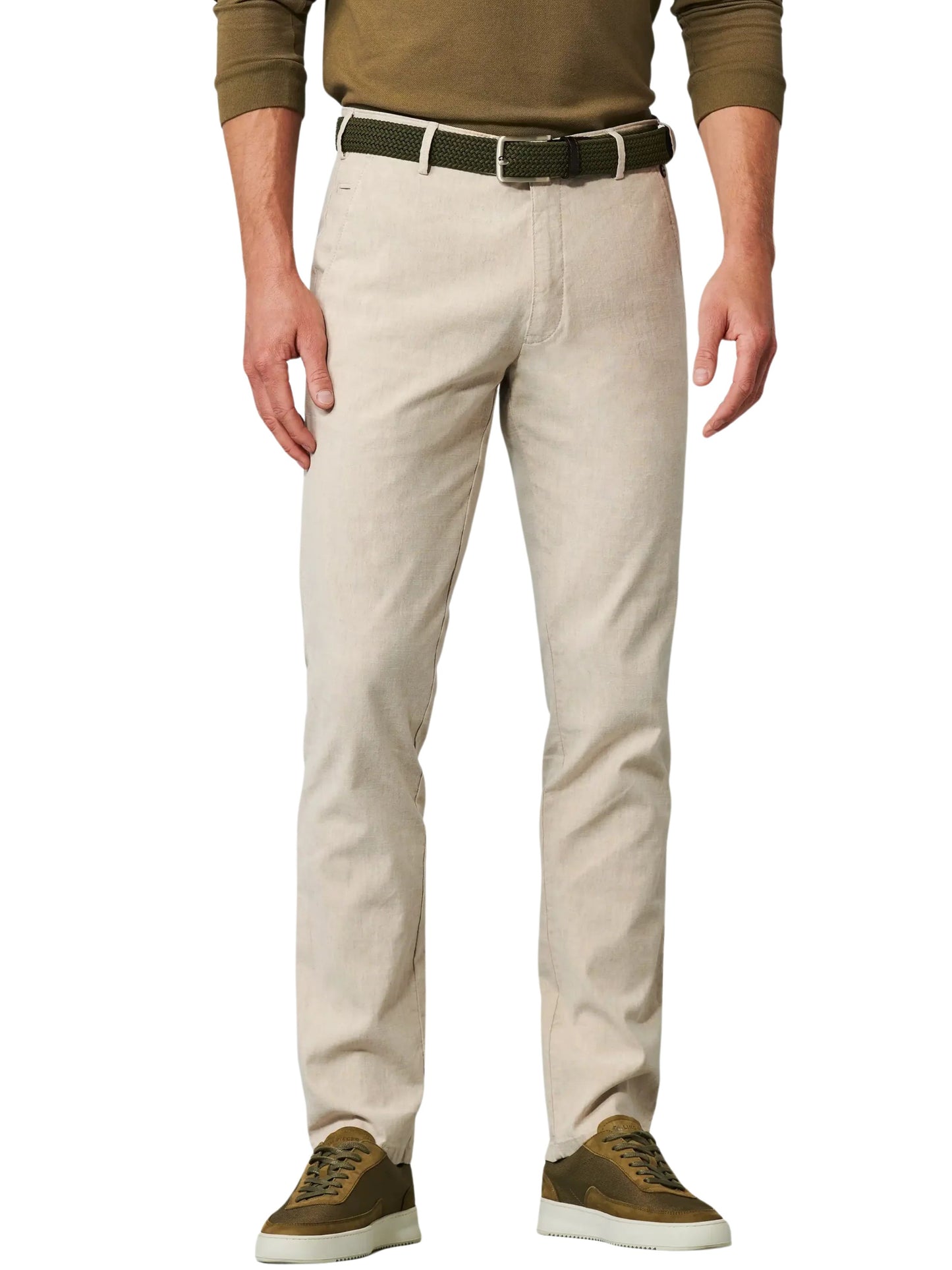 BEIGE ROMA LINEN MIX TROUSERS