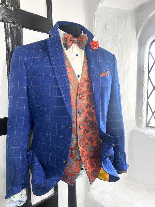 JACK BLUE WITH GOLD OVERCHECK LINEN JACKET
