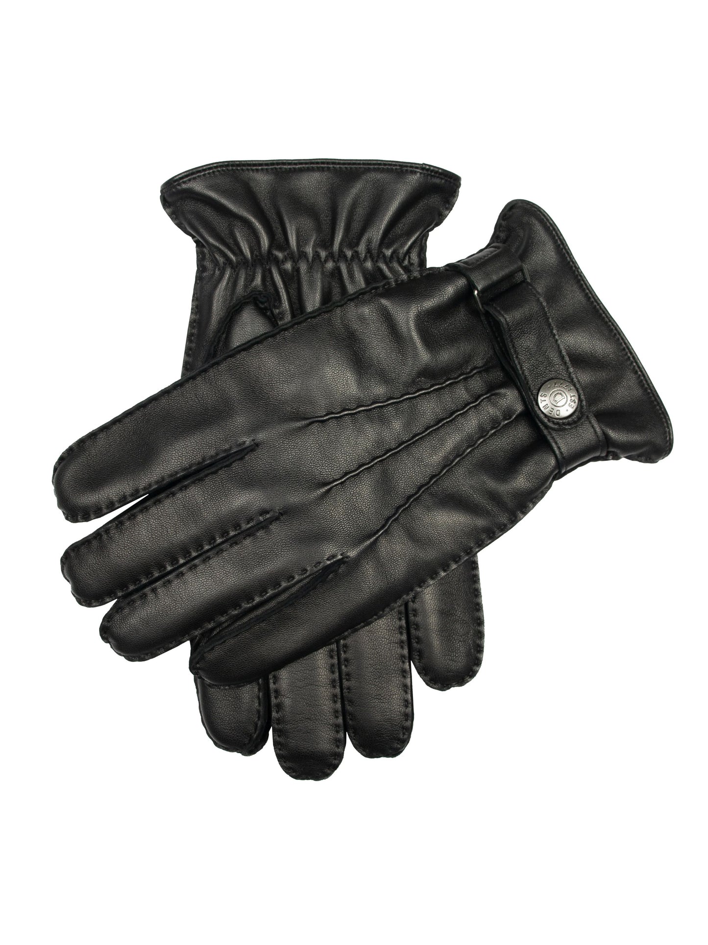 BLACK LEATHER GLOVES WITH THREE HANDSEWN POINTS