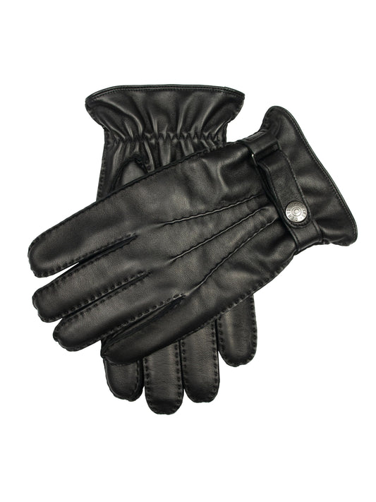 BLACK LEATHER GLOVES WITH THREE HANDSEWN POINTS