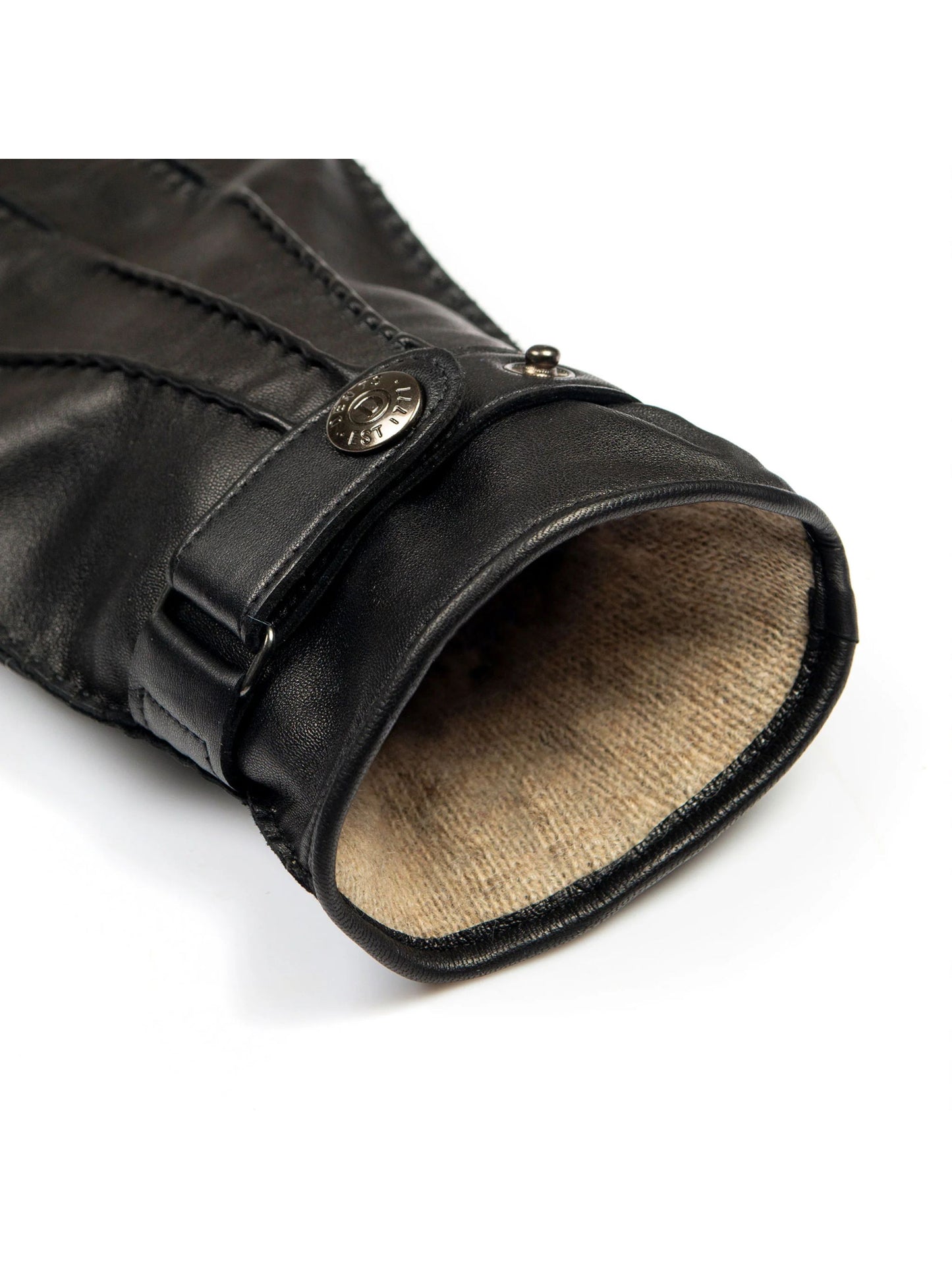 BLACK LEATHER GLOVES WITH THREE HANDSEWN POINTS