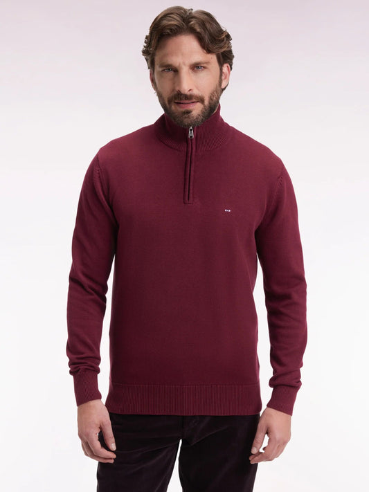 QUARTER ZIP WINE COTTON LONG SLEEVE JUMPER