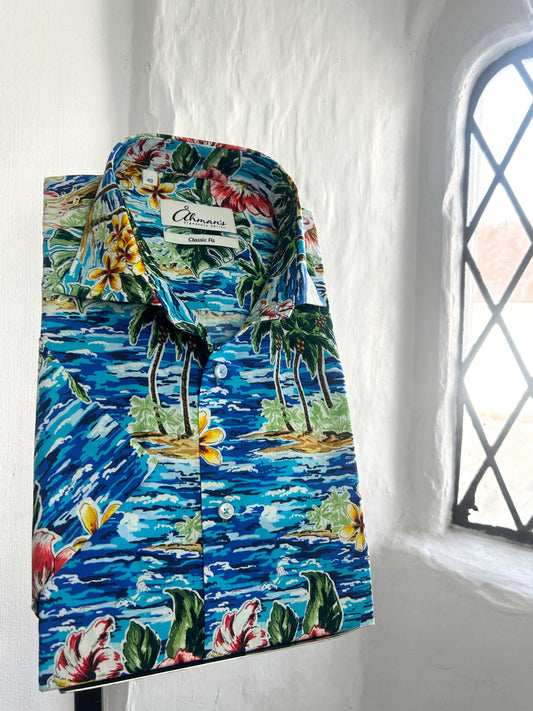 PALM TREE & FLORAL PRINT MULTI COLOUR SHORT SLEEVED SHIRT