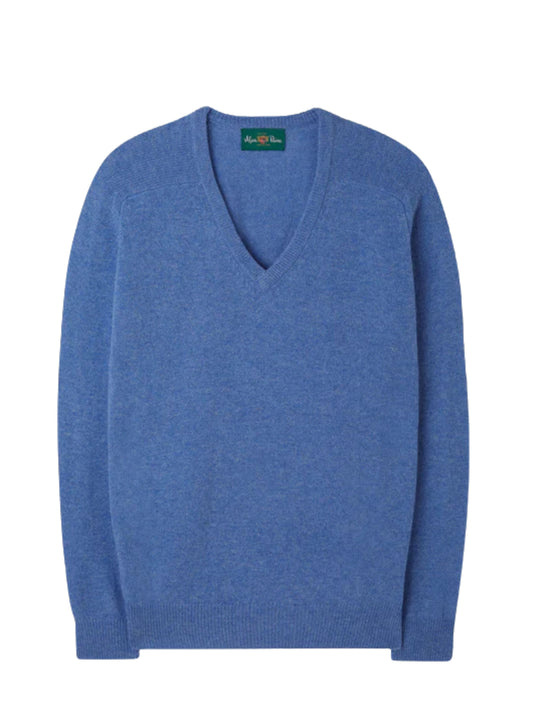 HAMPSHIRE CLASSIC BLUE VELVET V NECK JUMPER
