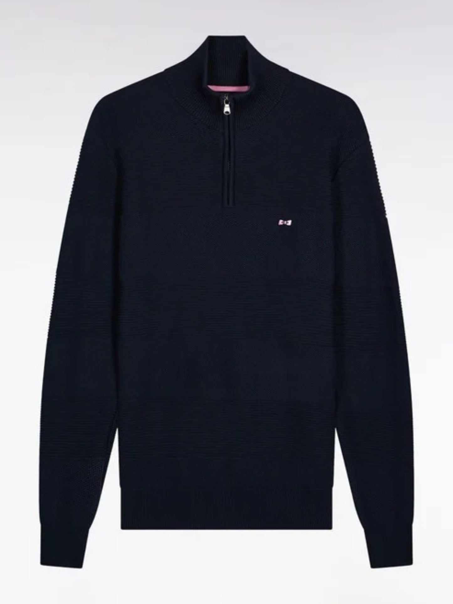 QUARTER ZIP NAVY COTTON BLEND TEXTURED FINISH LONG SLEEVE JUMPER