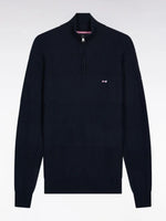 QUARTER ZIP NAVY COTTON BLEND TEXTURED FINISH LONG SLEEVE JUMPER