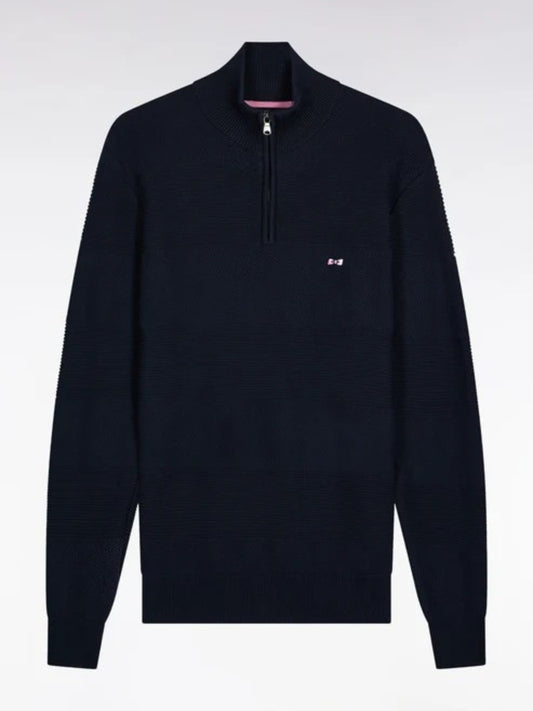 QUARTER ZIP NAVY COTTON BLEND TEXTURED FINISH LONG SLEEVE JUMPER