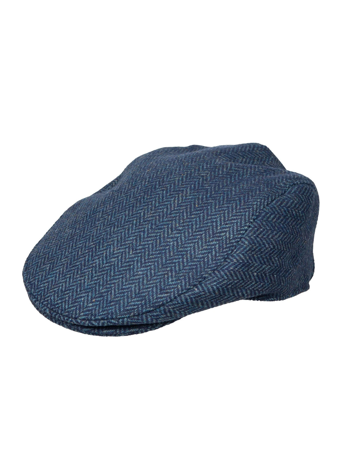 DENTS NAVY HERRINGBONE TWEED FLAT CAP