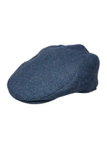 DENTS NAVY HERRINGBONE TWEED FLAT CAP