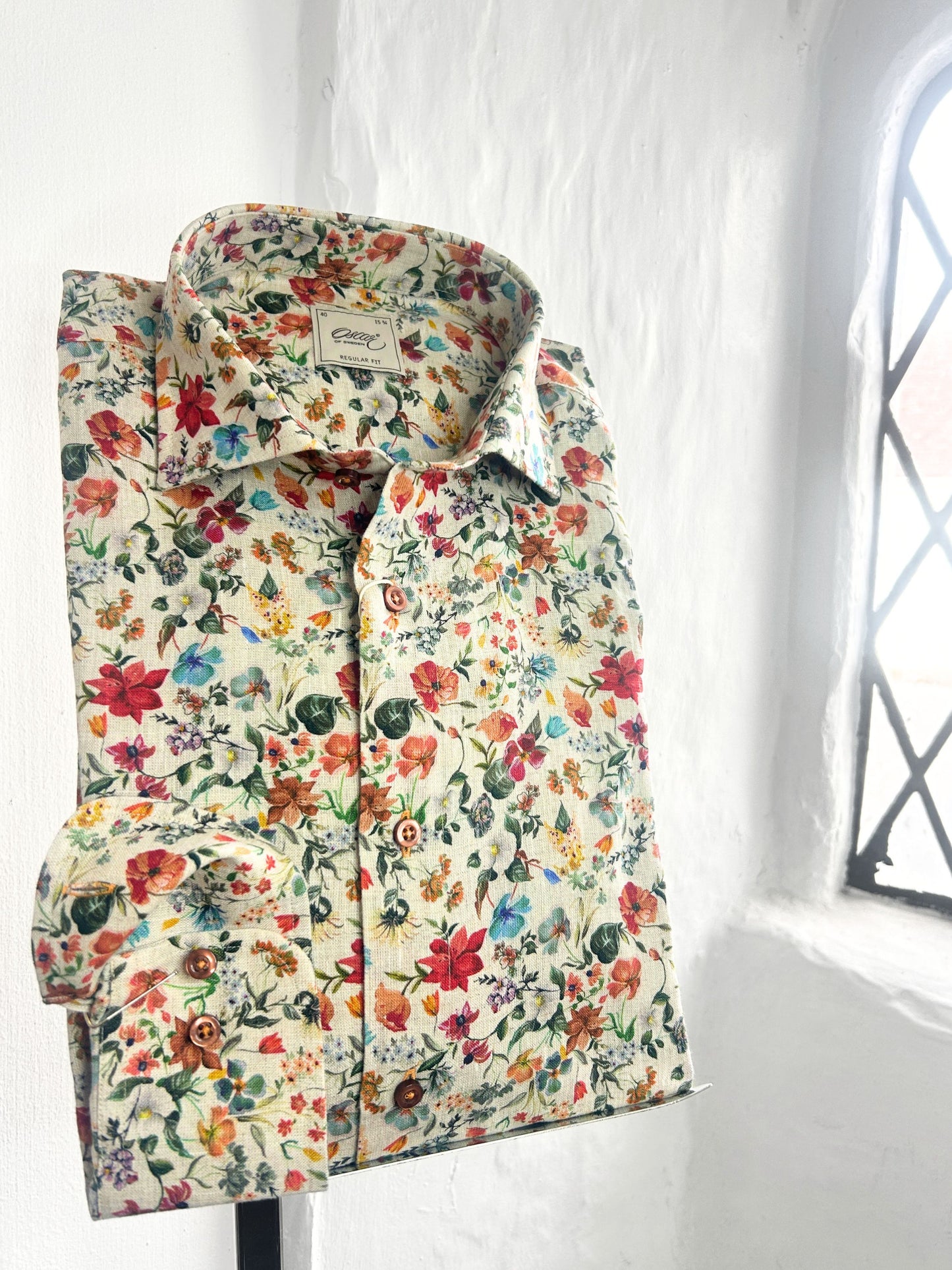 OSCAR SUMMER FLOWERS PRINT PURE LINEN LONG SLEEVE SHIRT