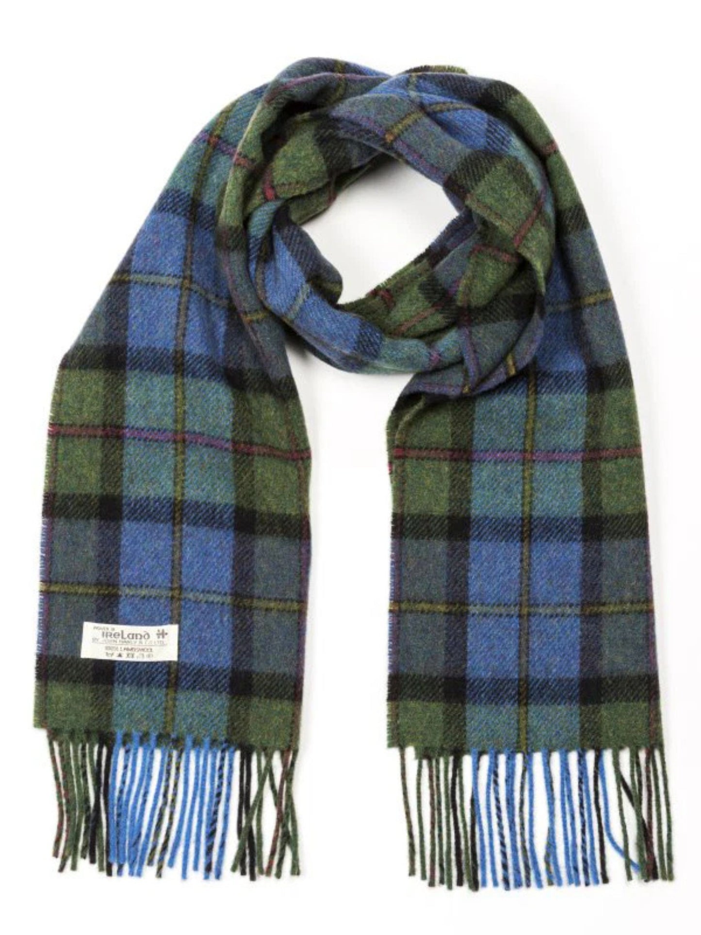 DENIM AND GREEN TARTAN LAMBSWOOL SCARF